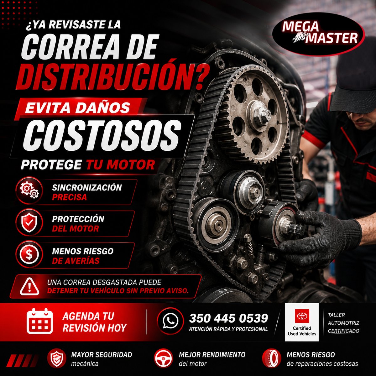 Megamasterbog's tweet photo. La #correadedistribución no avisa cuando falla.
Anticípate con un #mantenimientopreventivo y evita daños mayores en tu #motor.
En #MegaMaster te ayudamos a mantener tu vehículo seguro, confiable y listo para cualquier recorrido.
https://t.co/qPD4fWK3YG
#MecanicaAutomotriz https://t.co/0w0nn7ie03