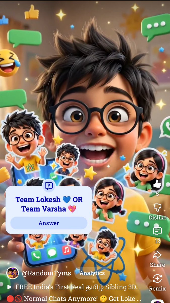 RandomTyms's tweet photo. 🔥 Just used @YouTubeCreators 3 tips + their NEW on-screen comment bubbles feature! 

Used &amp; had fun with the new floating comments — they’re popping live on screen now! 😍

Team Lokesh 💙 or Team Varsha ❤️? Vote &amp; comment 👇

https://t.co/MVlEwCLF32 
#YouTubeShorts #TamilShorts https://t.co/2HIPKNEV3Q