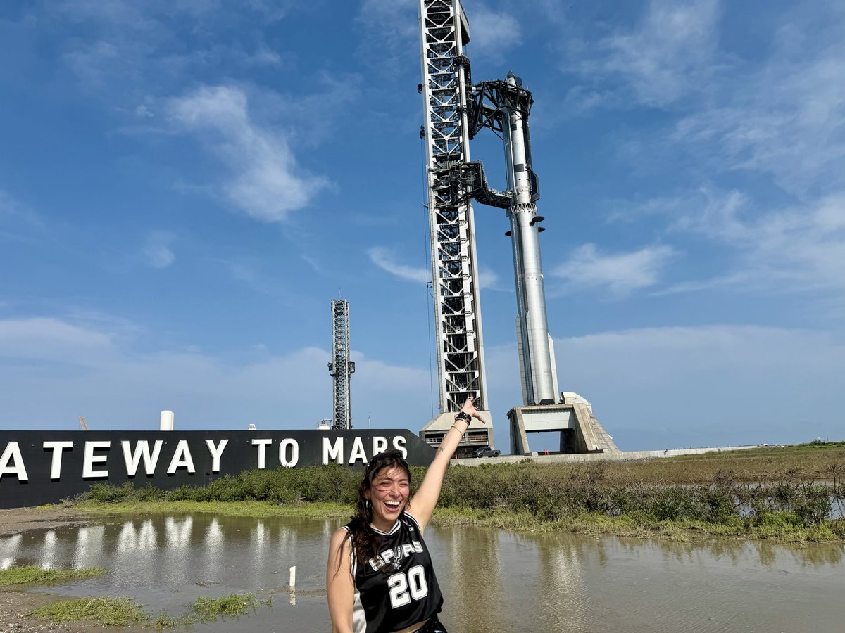 NotAmazonzAlexa's tweet photo. Repping @manuginobili the week we launched Starship V3 for Flight 12. If you're gonna launch the most powerful rocket ever built, you do it with the GOAT on your back. My Spurs in the Finals AND a launch in the same month? May is showing off. #GoSpursGo A thread: (1/5) https://t.co/6GCDysBFUk