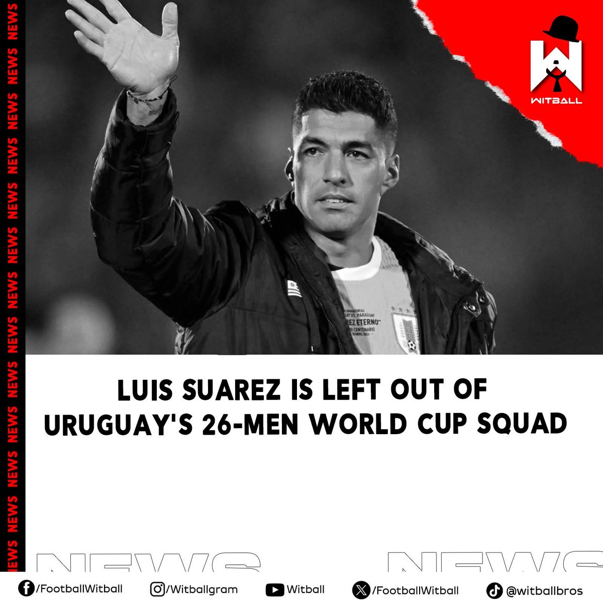 FootballWitball's tweet photo. The End of an Era. No Fairytale Goodbye.

Luis Suárez will not be at the 2026 World Cup. Two reasons.

Tactically, Bielsa's 4-3-3 is built around Darwin Núñez — explosive, pressing, attacking space. Suárez drops deep and links play. Now, at the age 39, his workrate dropped and he plays more of a poacher. That profile has no place in Bielsa's system.

Politically, Suárez publicly accused Bielsa of fracturing the squad after the 2024 Copa América. Bielsa said the comments affected his authority. The relationship never recovered.

Suárez said in April he would never say no to a recall, and Bielsa...never asked.
