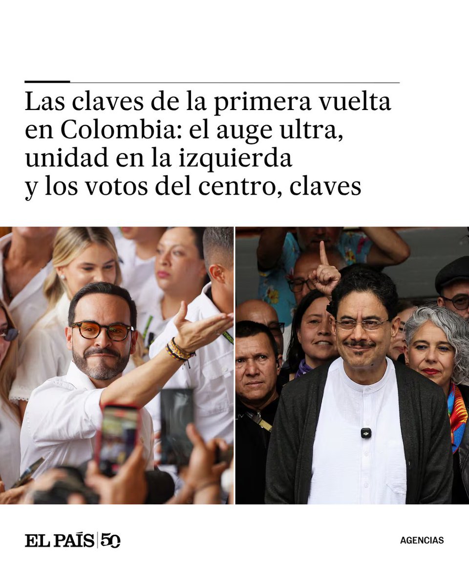 elpais_america's tweet photo. La segunda vuelta entre De la Espriella e Iván Cepeda marcan un escenario inédito. Más allá de esto, estas son las principales claves de la jornada https://t.co/gx5E3fk91J https://t.co/xD0cIBvnnv
