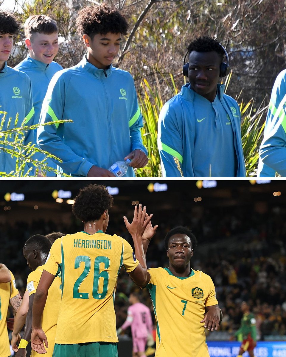 Socceroos's tweet photo. How it started. How it's going. 💚💛

From the CommBank #Joeys to the CommBank #Socceroos and now together at the #FIFAWorldCup 🤝💎 https://t.co/hrpBeChwto
