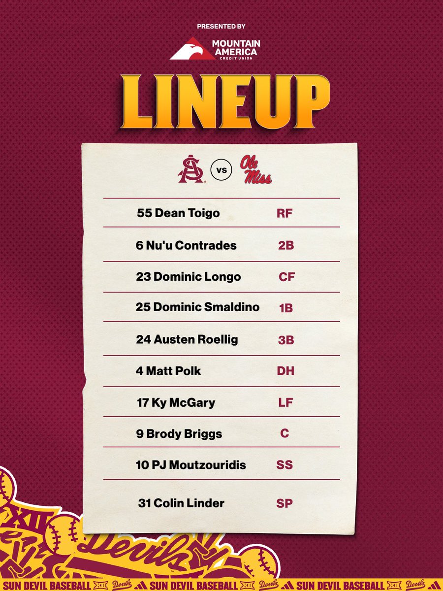 ASU_Baseball's tweet photo. Rematch vs. the Rebels

📺 ESPNU

#ForksUp /// #Onward https://t.co/6e98t38tNz