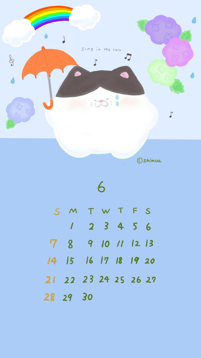shimoamof's tweet photo. 6月のカレンダーイラスト描きました🌈☂️ 壁紙としてご使用頂けます☺️
#イラスト　#カレンダーイラスト
#6月　#壁紙イラスト　
#あせあせアニマル https://t.co/jI7sfECgHv