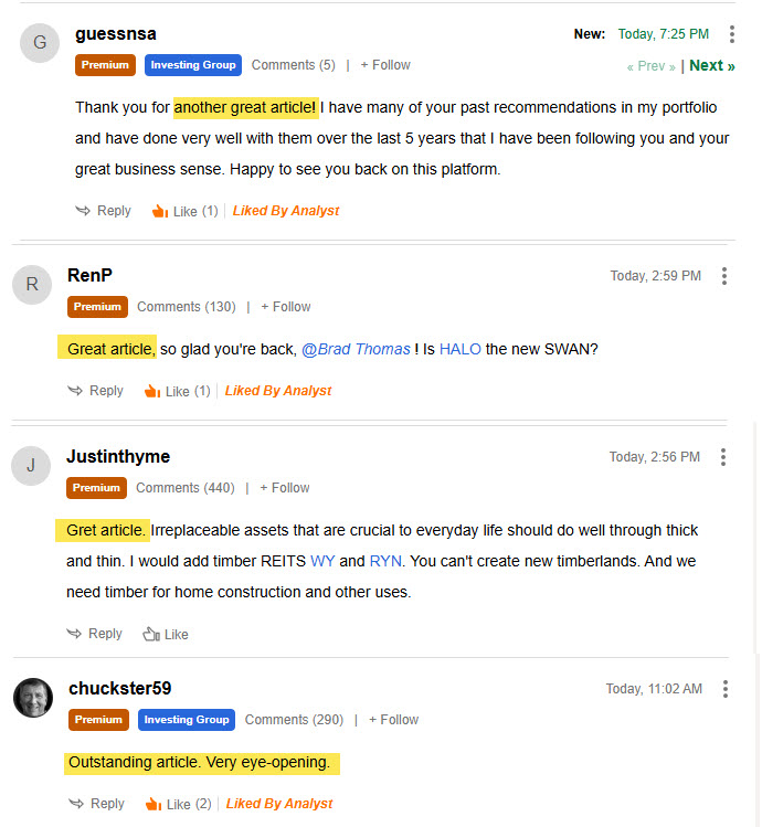 bradthomas's tweet photo. 4 reasons I'm still writing on Seeking Alpha!

I've been writing on the platform for 16 years with over 4,500 articles, 84,500 comments, and 120,000 followers. https://t.co/c3BU6df658