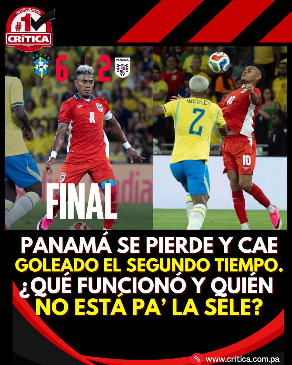 criticaenlinea's tweet photo. #DeportesCri Panamá cae ante Brasil en el Estadio Maracaná. Por los nuestros anotaron Amir Murillo y Carlos Harvey.  ¡Ustedes opinen! https://t.co/aLxSaLeE4W