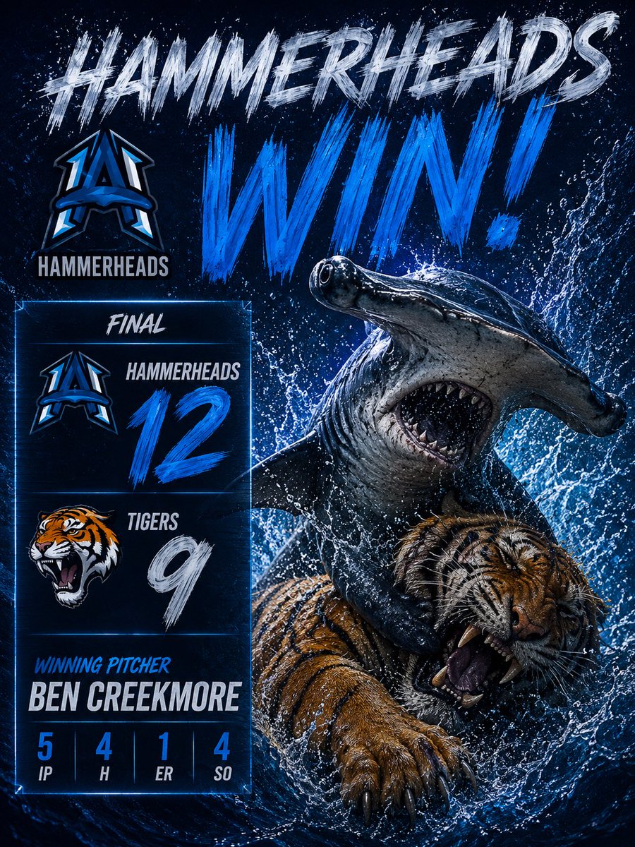 HSV_Hammerheads's tweet photo. FINAL: Hammerheads beat the Tigers in 8 innings.

Thanks to the #SharkTank for sticking through the rain! 

#HammerTime #GoHeads 🦈 https://t.co/cGMDYV8SFn