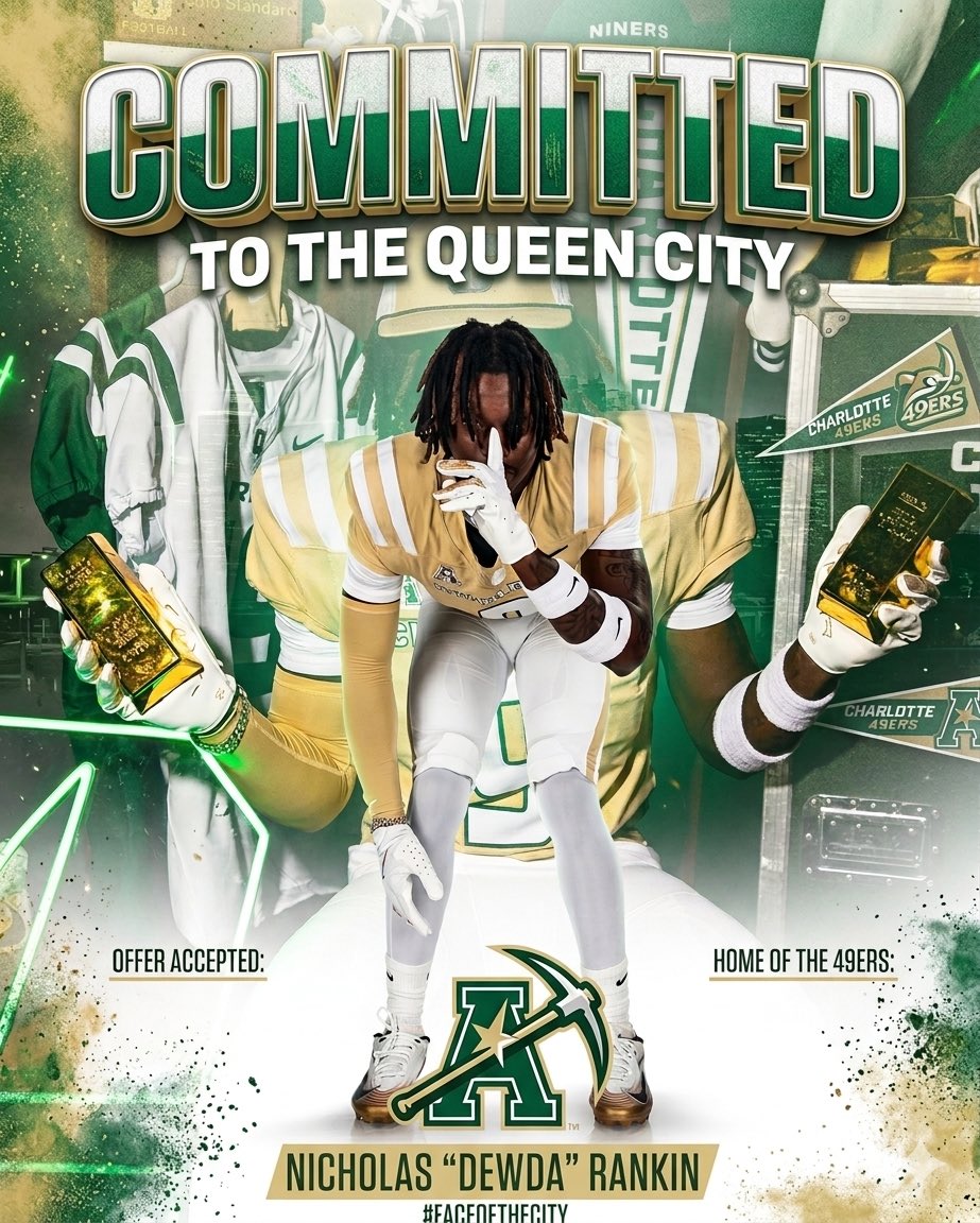 NCFootballNews's tweet photo. Charlotte is officially on the board for the Class of 2027!

The 49ers have landed their first 2 commitments following official visit weekend

⭐️ ATH Nicholas "Dewda" Rankin (Palisades HS, NC)
⭐️ WR London Muñoz (Winder-Barrow HS, GA)

Working on a recruiting roundup now. https://t.co/DiCR3pqk0Q
