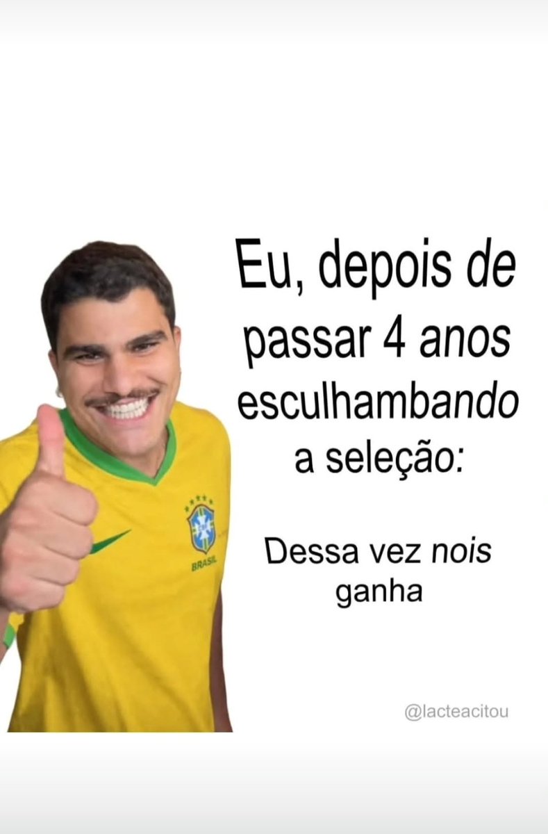 XCryptoNow's tweet photo. Eu jurando que ia ignorar a Seleção esse ano pra não passar raiva.
​Avisa que a ilusão voltou com força total! Quem mais tá nesse nível de hipocrisia futebolística? 👇 👇

#BoraBrasil #Canarinho #CopadoMundo #MemeFutebol
#SeleçãoBrasileira https://t.co/oYaeKXAUaB