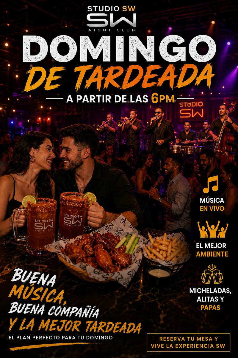 StudioSwOficial's tweet photo. 🔥MÚSICA EN VIVO ESTE DOMINGO🔥

💃🏻MICHELLE RODRÍGUEZ con lo mejor de la Salsa y Cumbia
🤘DEMIAN con lo mejor del Rock

Además:
🎤 Karaoke
🍻 Micheladas
🍗 Alitas y papas a la francesa

📍 Zona Centro CDMX
📲 5551873020

¡Porque el domingo también se saborea!

#Domingo #Tardeada https://t.co/5QuGEGeAO8