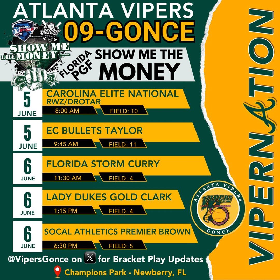 KBodd13's tweet photo. Catch us in Newberry Florida this weekend to start off our summer! 🥎🔥  Let’s go! 

@VipersGonce @AndyLeeNWF @NWFRaiders @LineDsoftball @ExtraInningSB @SoftbalAmerica https://t.co/leFIMxXg6a