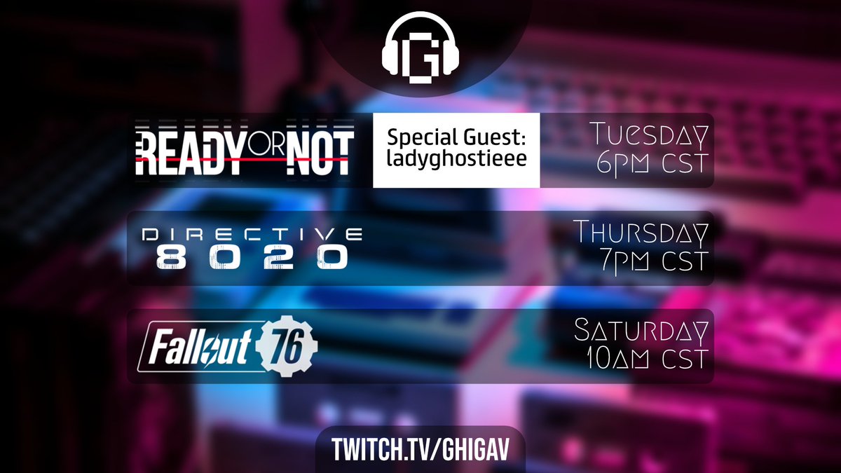 GhigaGaming's tweet photo. The gameplan for the week!!!
@ladyghostieee be joining us for Tuesday! https://t.co/PzMyxVwQ73