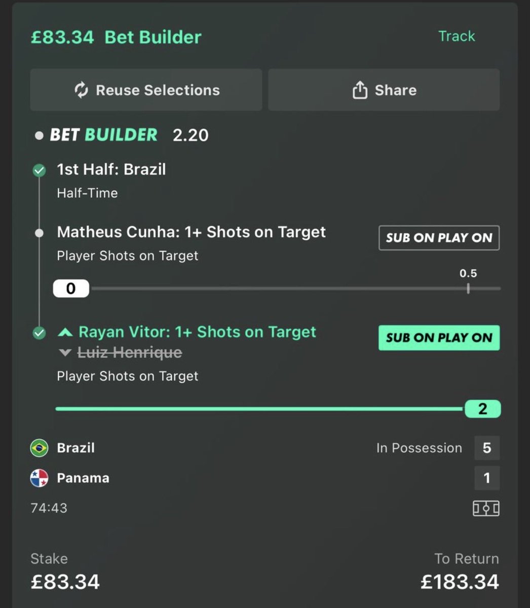 SwarmzTV's tweet photo. @bet365 can you resettle this, igor Thiago came on for Cunha and got a SOT it’s on opta https://t.co/Cey9csQxYM