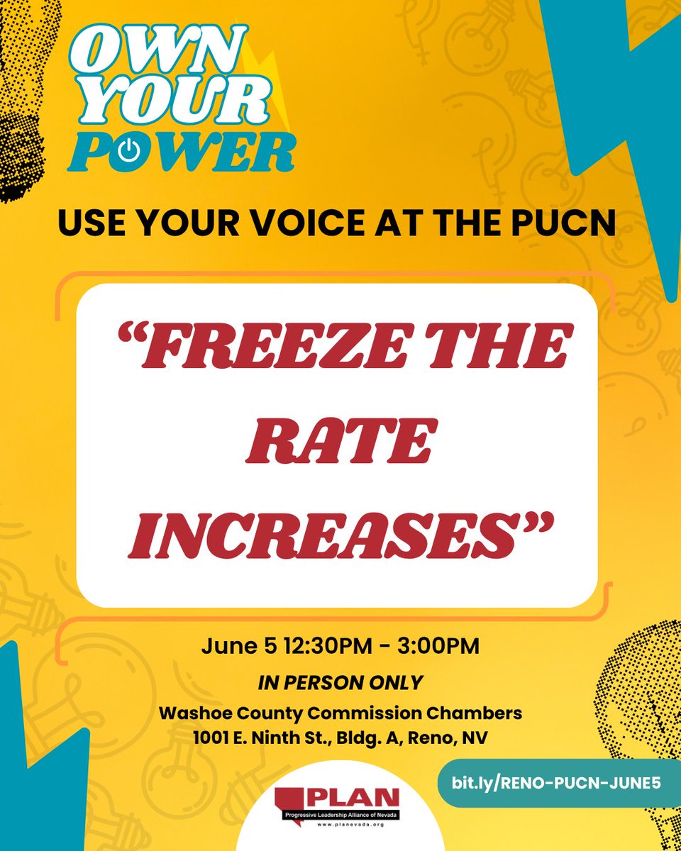 PLANevada's tweet photo. ⚡ Nevada families are paying more while corporate utilities keep raising costs. Join us at the PUCN Consumer Session and make your voice heard for affordable, reliable energy. ✊🏽
RSVP: https://t.co/kSu5gSysBJ https://t.co/gNCLhBh7NJ