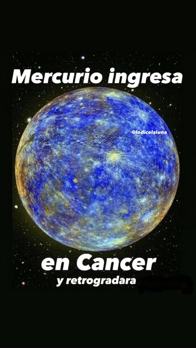 Lodicelaluna's tweet photo. A partir del 1 de junio, Mercurio abandona Géminis para sumergirse en las aguas profundas de Cáncer.

Inicio de retrogradación: 29 de junio al 23 de Julio.
Retrocederá desde los 26° hasta los 16° de Cáncer.
Anota lo que vivas entre esos grados (16° a 23°) cuando este directo👇🏻 https://t.co/dXhgVkcNux