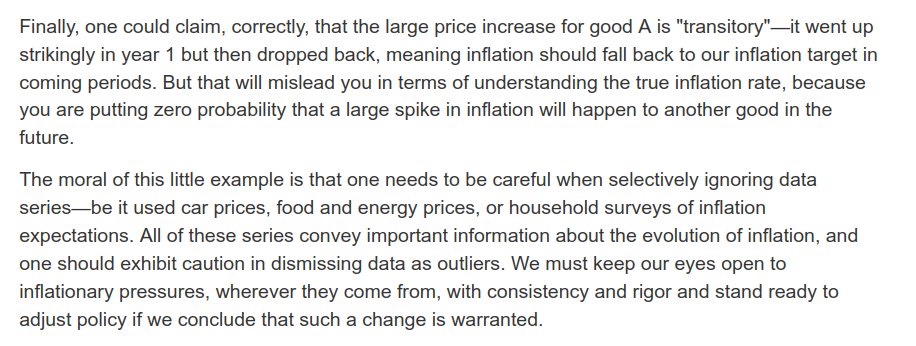 sidprabhu's tweet photo. Good way to ignore rolling “transitory” inflations that in aggregate keep inflation above target. In aggregate if monetary policy is set correctly inflation in one category should be offset by disinflation in the rest of the basket. Waller on how data can be manipulated with trimmed means -

https://t.co/cu8hcmNOGb