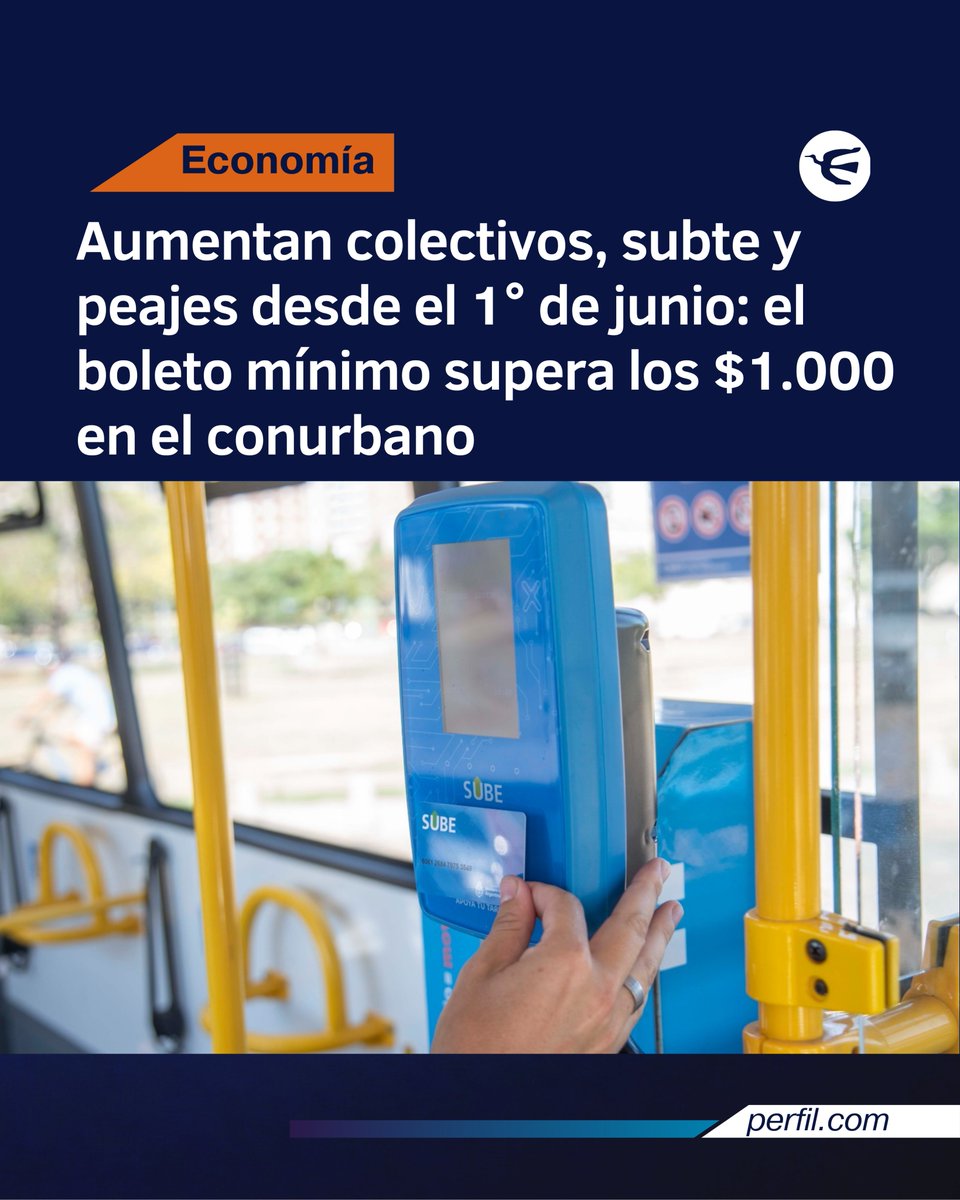 perfilcom's tweet photo. 📈 Este lunes 1° de junio comenzará con un nuevo impacto para el bolsillo de los usuarios de transporte público y conductores en el Área Metropolitana de Buenos Aires (AMBA).

❗ Las tarifas de los colectivos, el subte y los peajes de las autopistas porteñas volverán a aumentar, acumulando un alza que se ubica muy por encima de la inflación registrada en lo que va del año.

🚇 El gobierno de Jorge Macri también autorizó un ajuste del 4,6% para los pasajes del subte. De esta manera, el boleto aumentará de $1.490 a $1.558. Un dato clave a tener en cuenta es el valor para los usuarios no registrados: quienes viajen sin la tarjeta SUBE registrada pagarán un costo de $2.477,22.

📲 Más información en https://t.co/XdKWrdy7Wm