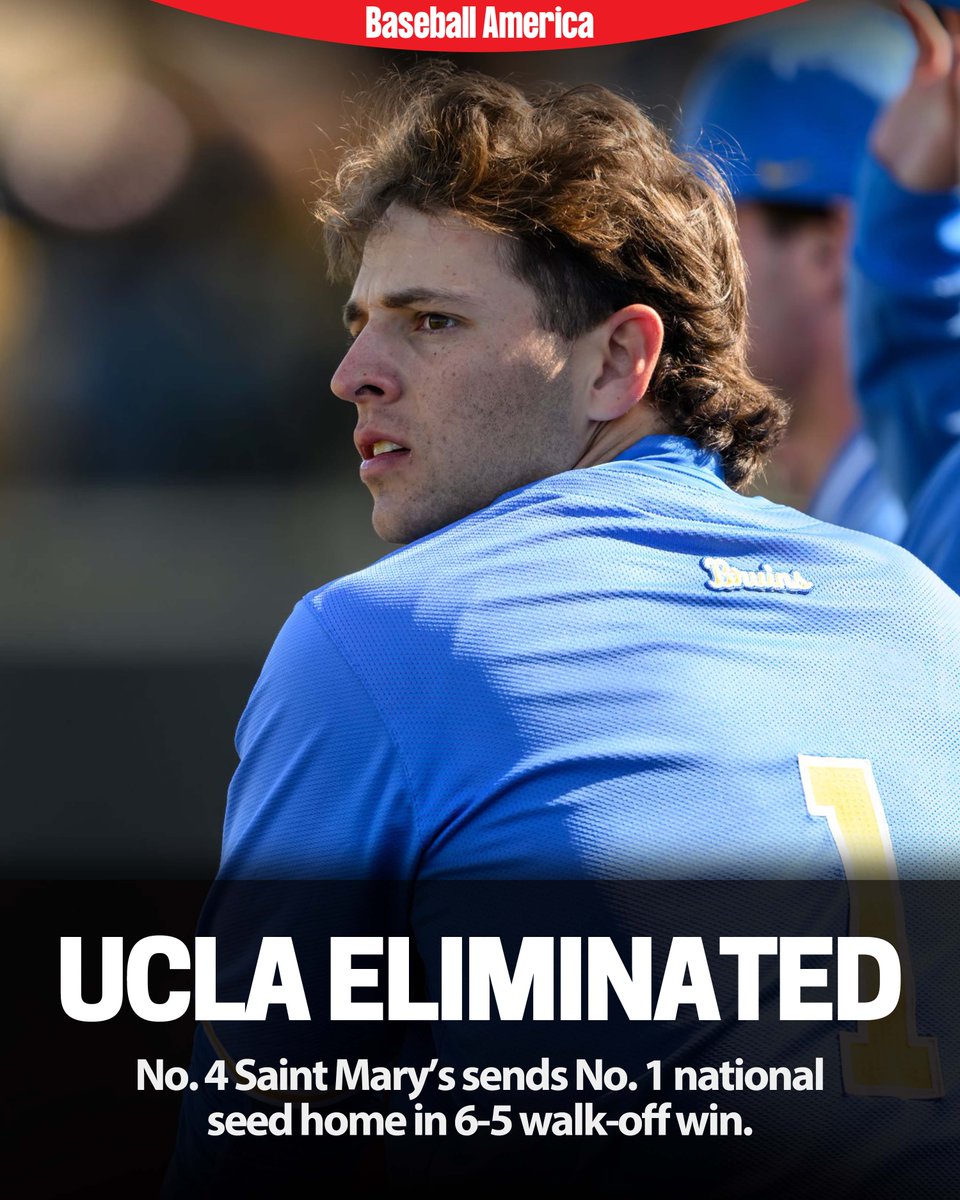 BaseballAmerica's tweet photo. STUNNER. 

UCLA, the national No. 1 seed, is out of the NCAA Tournament. https://t.co/wiU6aqXq3q