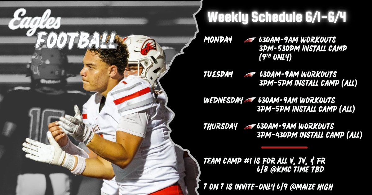 MaizeHSFootball's tweet photo. 6/1-6/4 schedule https://t.co/iLFqQCwzDL