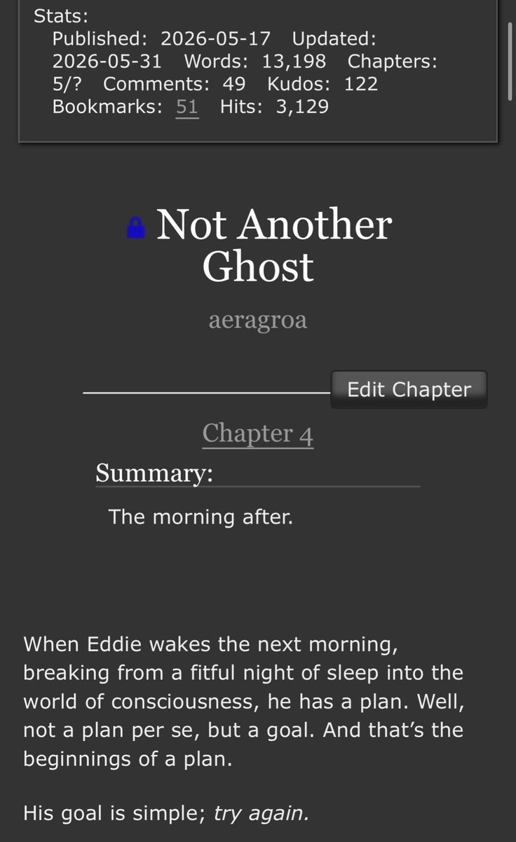 aeragroa's tweet photo. ICYMI, Not Another Ghost

Chapters 4-5 posted (13k words)

💔 Eddie deals with the consequences of his failed love confession
💔 Chris worries about Buck
💔 Maddie is right about everything, always https://t.co/XMOS62F2xn