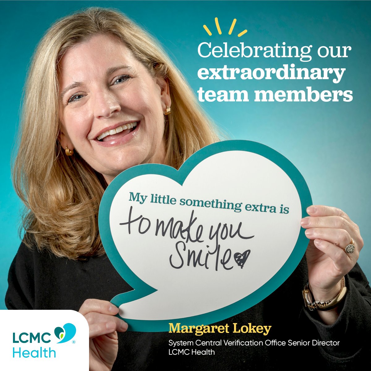 LCMCHealth's tweet photo. Margaret Lokey is the System Central Verification Office Senior Director at LCMC Health. Her #littleextra is making you smile! 😁😆 #NationalSmileDay
Share your Little Extras with us at https://t.co/y8v65CUfLa. https://t.co/NucriNWk6e
