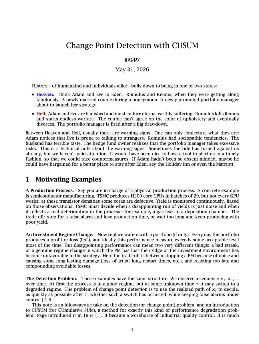 __paleologo's tweet photo. Have written a long internal note on regime change detection. Sharing the first few pages on CUSUM's description, which are the only ones people will read anyway. https://t.co/kUXRNZwqZt