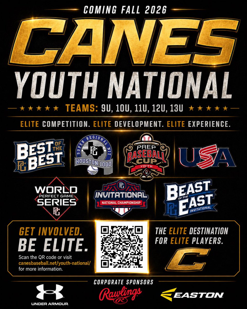 TheCanesBB's tweet photo. Coming fall 2026: The top organization in the country brings an Elite youth national experience to the ballpark.   

Fill out the interest form at the link below if you’re interested in being apart of this new era of Canes Baseball!

https://t.co/WJ5vKO6Xbh https://t.co/lEEh0n2O5y