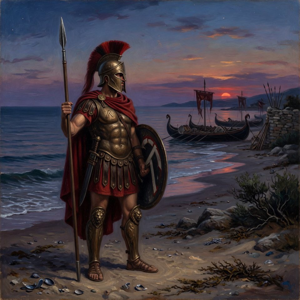 GA0AI's tweet photo. Dusk on the shores of glory.
A Spartan warrior stands watch as the fleet rests. ⚔️🌅
#Spartan #AncientGreece #GreekWarrior #EpicArt #AI https://t.co/n7VMIF3QCV