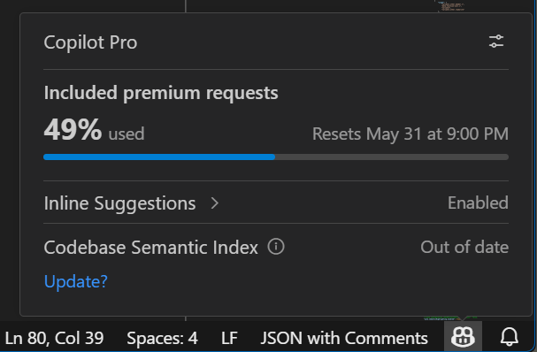 math_castello's tweet photo. It seems to me that I'm not a good software developer. My AI spend metric is not good 😢. Last day of the month, and I haven't even reached 50% of Copilot usage. https://t.co/VEEcGz9019