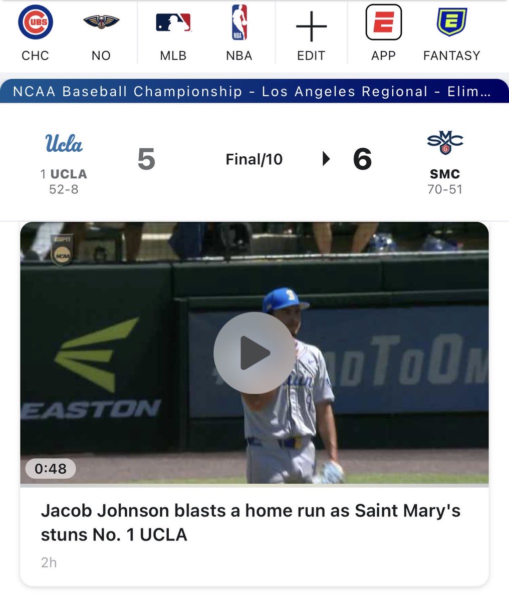 crippabear's tweet photo. With 70 total wins on the season, Saint Mary’s has upset top seed UCLA. https://t.co/HS1Ezj4aJb