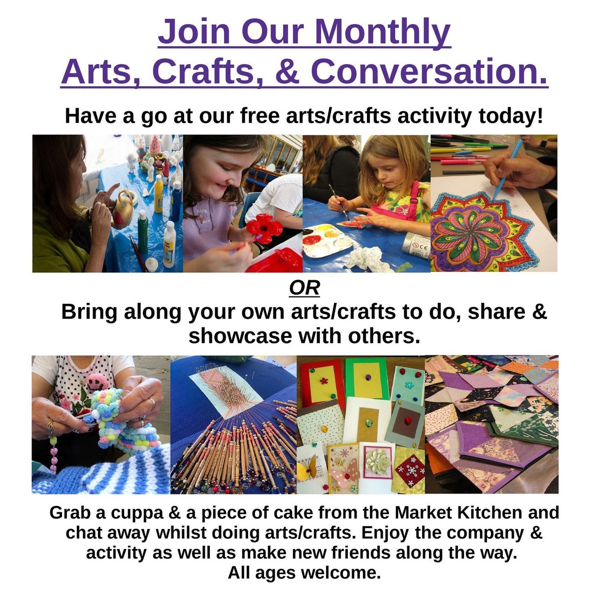 ShireMarkets's tweet photo. Join the Arts, Crafts &amp; Conversation &amp; take part in a free craft activity or bring along your own arts and crafts for you to do and share and showcase with others. Open to all ages.

#ShirehamptonMarkets #HighStreetMarket #SupportSmallBusiness #BuyLocal #ShopLocal #Bristol https://t.co/uq9rMSuckA