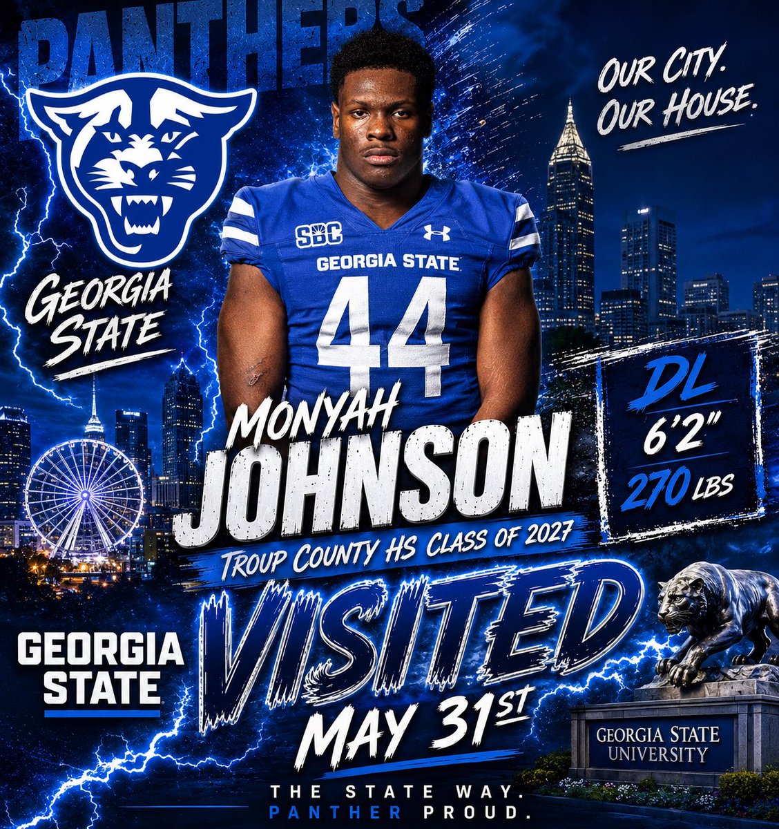 TroupRecruitz's tweet photo. ‘27 DL @MonyahJohnson visited @GeorgiaStateFB today. #RecruitTroup @RecruitGeorgia 

@tanner_glisson @JC_PUNISHER_GA @CoachWalker1911 https://t.co/VdSE5H8B8Y