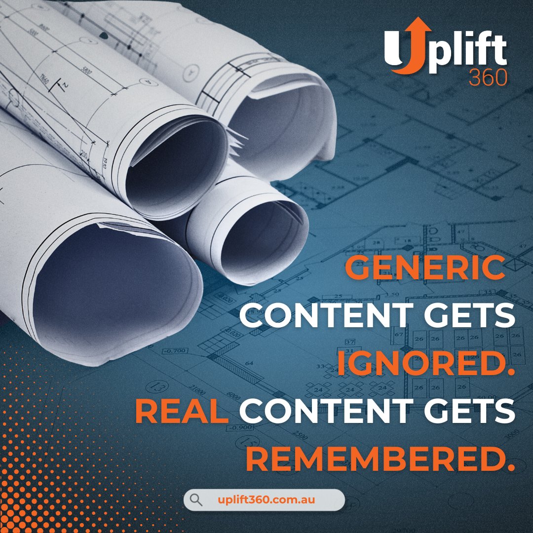 Uplift_360's tweet photo. AI made content easier to create. It also made generic content easier to ignore. Real trust comes from proof, experience and strong opinions clients remember. Would your content still stand out without your logo on it? #ConstructionMarketing #AIContent https://t.co/PmMaryunun