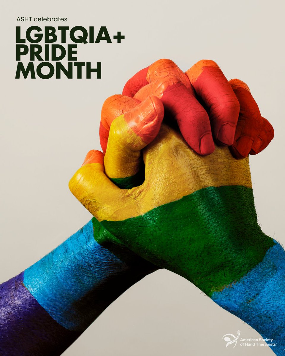 HandTherapyASHT's tweet photo. ASHT recognizes Pride Month as a time to celebrate the diversity, strength &amp; resilience of the LGBTQIA+ community. We honor the ongoing fight for equality, reflect on the history of the movement and reaffirm our commitment to creating inclusive, affirming spaces for all. https://t.co/GIhWYegxvg