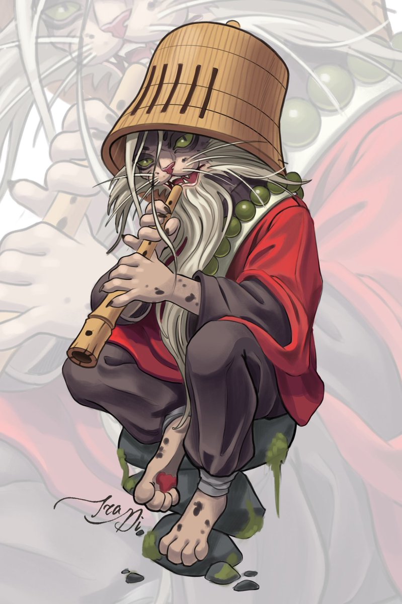 Ira_Di's tweet photo. A wandering cat monk who travels with nothing but a bamboo flute and old songs.
No one knows where he came from. Villagers only remember hearing music long after he has already disappeared down the road.

#furryart
#anthro
#kemono
#fantasyart 
#characterdesign
#digitalartㅤ https://t.co/066gGfkQFi