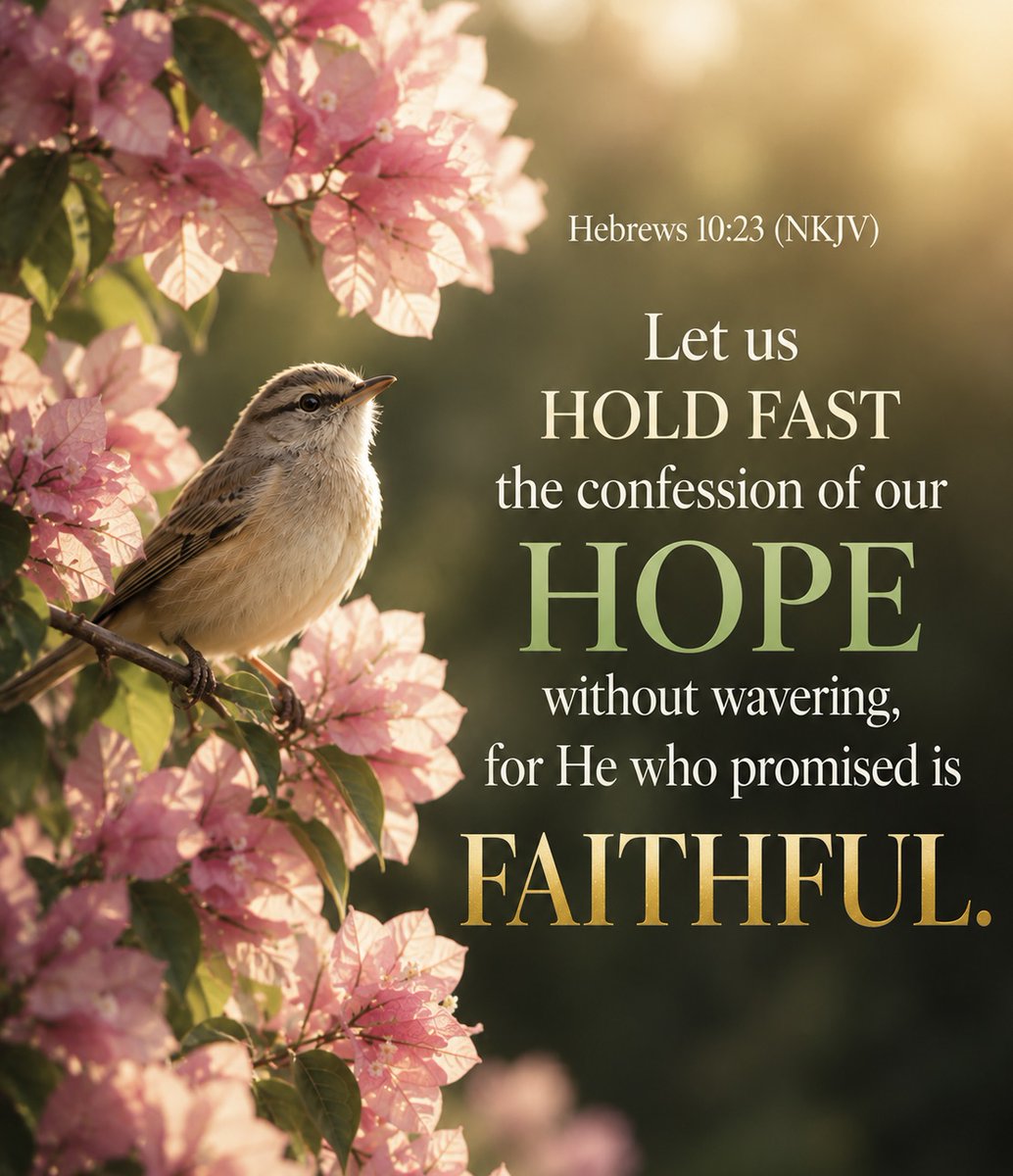 tolocarsa's tweet photo. 📖 Hebrews 10:23 (NKJV)
“Let us hold fast the confession of our hope without wavering, for He who promised is faithful.” https://t.co/CL4hVxZcHL