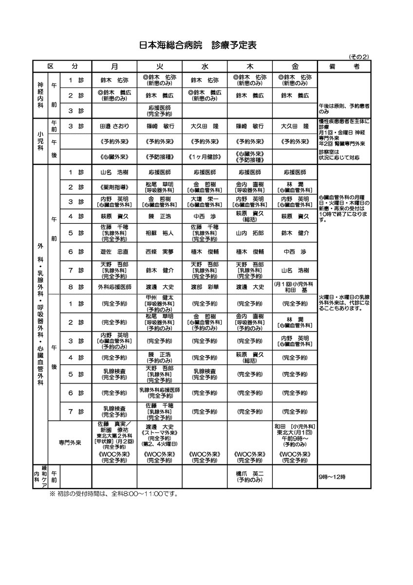 nihonkai_hosp's tweet photo. ６月からの診療予定表です。診察の際にご利用ください🌈
下記URLからもご覧いただけます。
https://t.co/R5LjO4gKNd https://t.co/fV3HFXPKGB