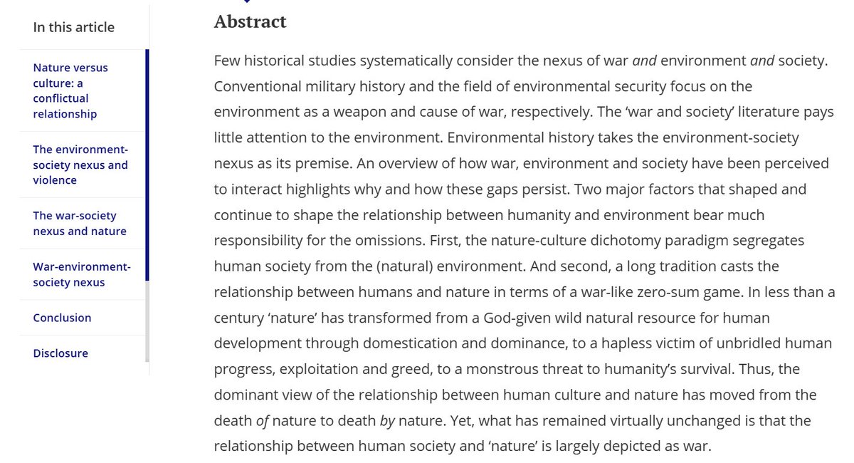 warsocjournal's tweet photo. War &amp; Society is very proud to publish @Princeton's Emmanuel Kreike’s ‘War by nature: the nexus of war, environment and society’. This important historiographical review article is free access for June! Read it and share! @tandfonline https://t.co/tn7Hj1lEm0 https://t.co/HYblMTQFRF