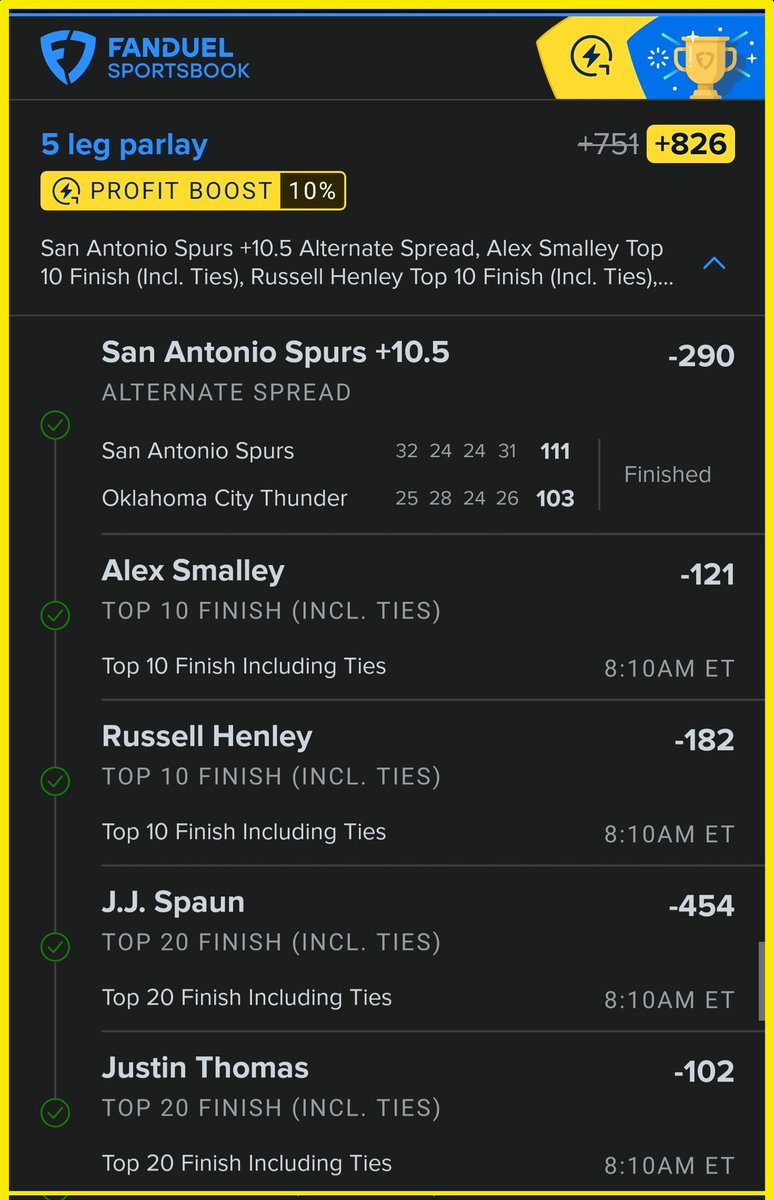 RayBanz023's tweet photo. What a weekend 💥 3/4
#spurs
#CharlesSchwabChallenge
#PGA
@FDSportsbook 
#AceParlays https://t.co/wqmf865ZJo