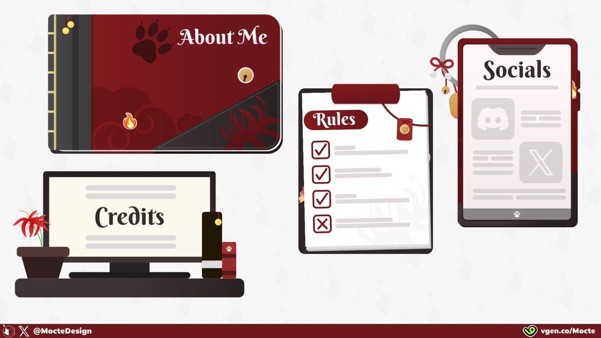 MocteDesign's tweet photo. Commission for: @nekobychance 
𐔌 . ⋮ Twitch Panels .ᐟ ֹ ₊ ꒱  

Thank you for giving me the opportunity to create these designs. I'm very happy with the result and glad you liked them.🎴 
#VGenComm #Vtuber #Twitchpanels #Comission #opencomission https://t.co/lFUtqUJG0e