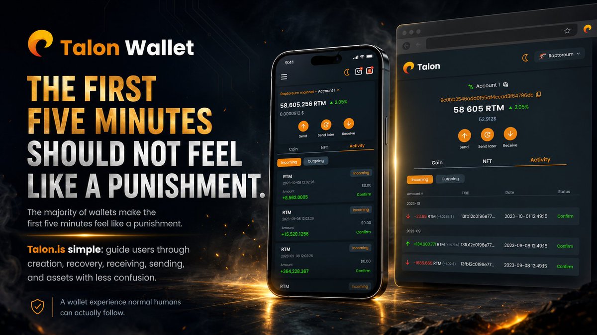 talonwallet's tweet photo. The majority of crypto wallets make the first five minutes feel like a punishment.

https://t.co/2DesEQSB0s simple: guide users through creation, recovery, receiving, sending, and assets with less confusion. https://t.co/AqyrfMIEjY