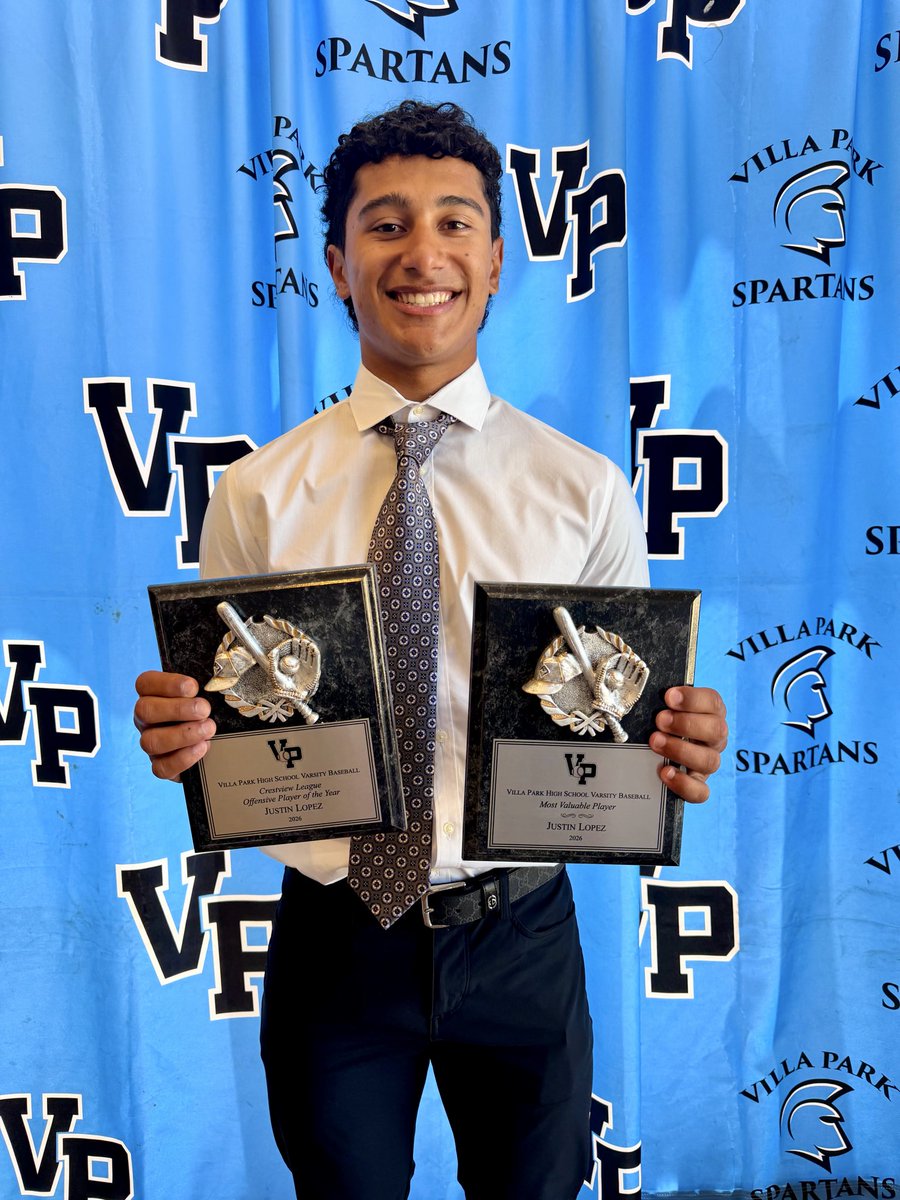 Justylopez23's tweet photo. Blessed senior year….D1 Crestview League Offensive Player of the Year, Villa Park Varsity MVP, and 1st Team All League honors. On to my next chapter! Thank you @VPHS_Baseball and all my coaches for an amazing year! https://t.co/5RDrolFOMX