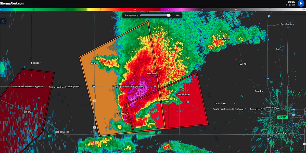 WaynesboroPA's tweet photo. A tornado warning was issued for portions of McCook and Minnehaha counties in South Dakota.  At 706 PM CDT, a severe thunderstorm capable of producing a tornado was located over Lake Vermillion State Recreation Area, moving east at 15 mph.  Latest Alert: https://t.co/XPO056dulN https://t.co/hd2f2BuDGl