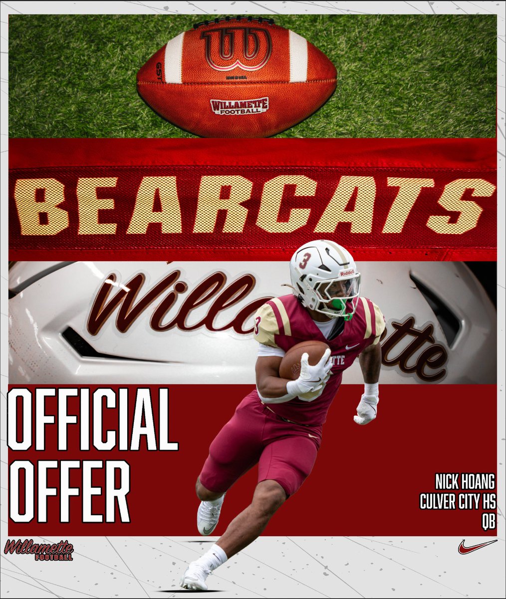 nickhoang18's tweet photo. I am excited to be offered by @WillametteFB to continue my academic and athletic career at the University. I appreciate @CoachPgonz for recruiting me for the last two years. Go bearcats!!! @AricWilliams3 @OrtegeJenkins16 #path2college #bestkeptsecret https://t.co/yQ3Zm8rwrt