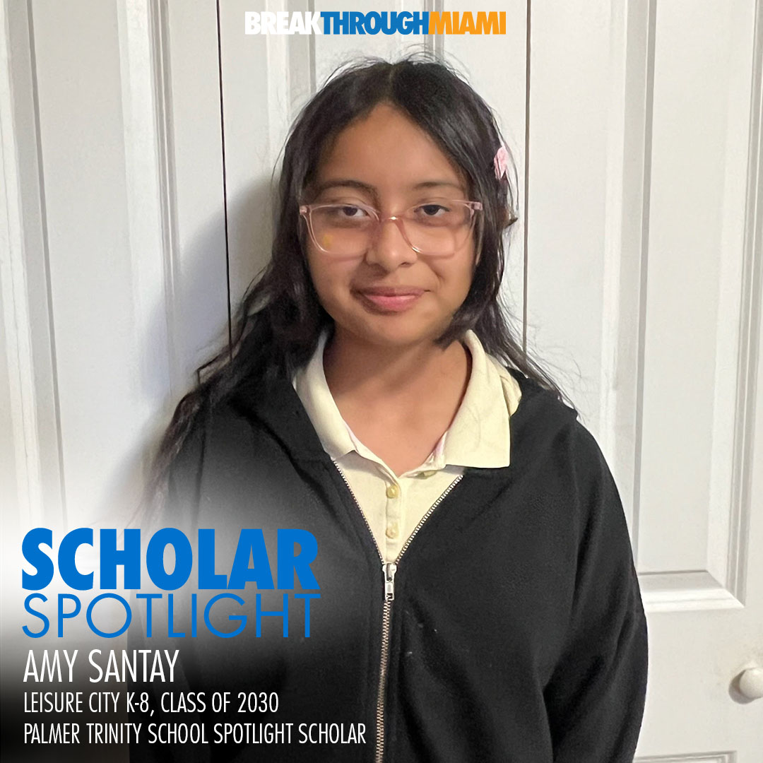 BreakthroughMia's tweet photo. Shoutout to Breakthrough Miami Scholar, Amy Santay! 🍎

When she graduates in 2030, Amy dreams of attending college, pursuing a degree in Robotic Engineering, and one day working with @NASA for a future in innovation, science, and exploration. 🚀

#scholarspotlight https://t.co/4ldLsqSWsC