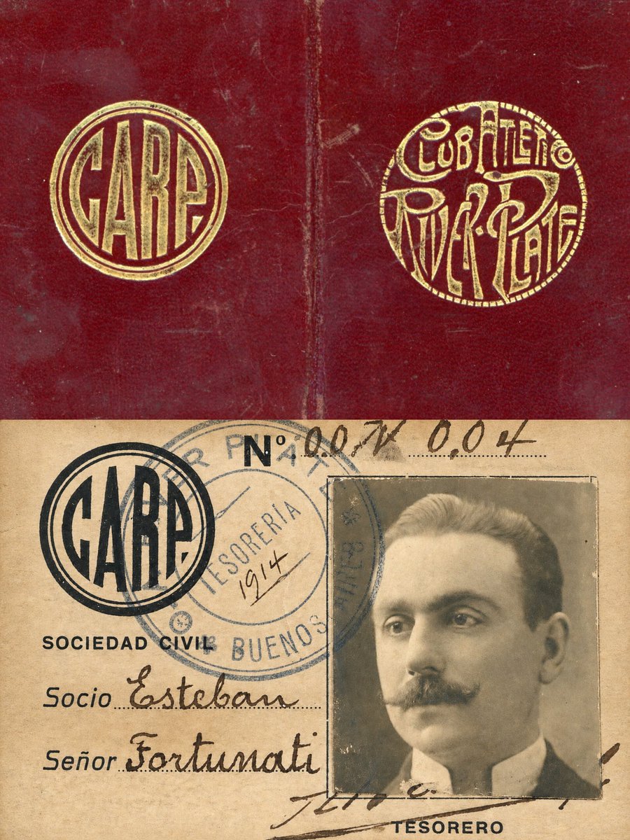MuseoRiver's tweet photo. El escudo circular, con tipografía de estilo Art Nouveau, fue hallado en un carnet de Esteban Fortunati, socio número 4 de la institución, quien además se destacó como directivo: fue vicepresidente, tesorero, vocal y un constante impulsor del crecimiento riverplatense. https://t.co/LuddOiCuhV