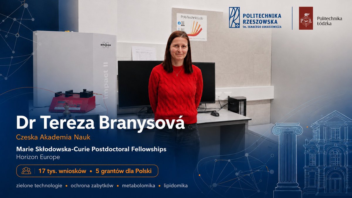 PolyTechnicLab's tweet photo. Prestiżowy projekt Horizon Europe MSCA PF w naszym zespole! Spośród 17 tys. wniosków tylko 5 trafiło do Polski. Dr Tereza Branysová zbada zielone technologie ochrony zabytków oraz metabolomikę i lipidomikę mikroorganizmów odpowiedzialnych za biodeteriorację. #HorizonEurope #MSCA https://t.co/mEomsbvRQ1
