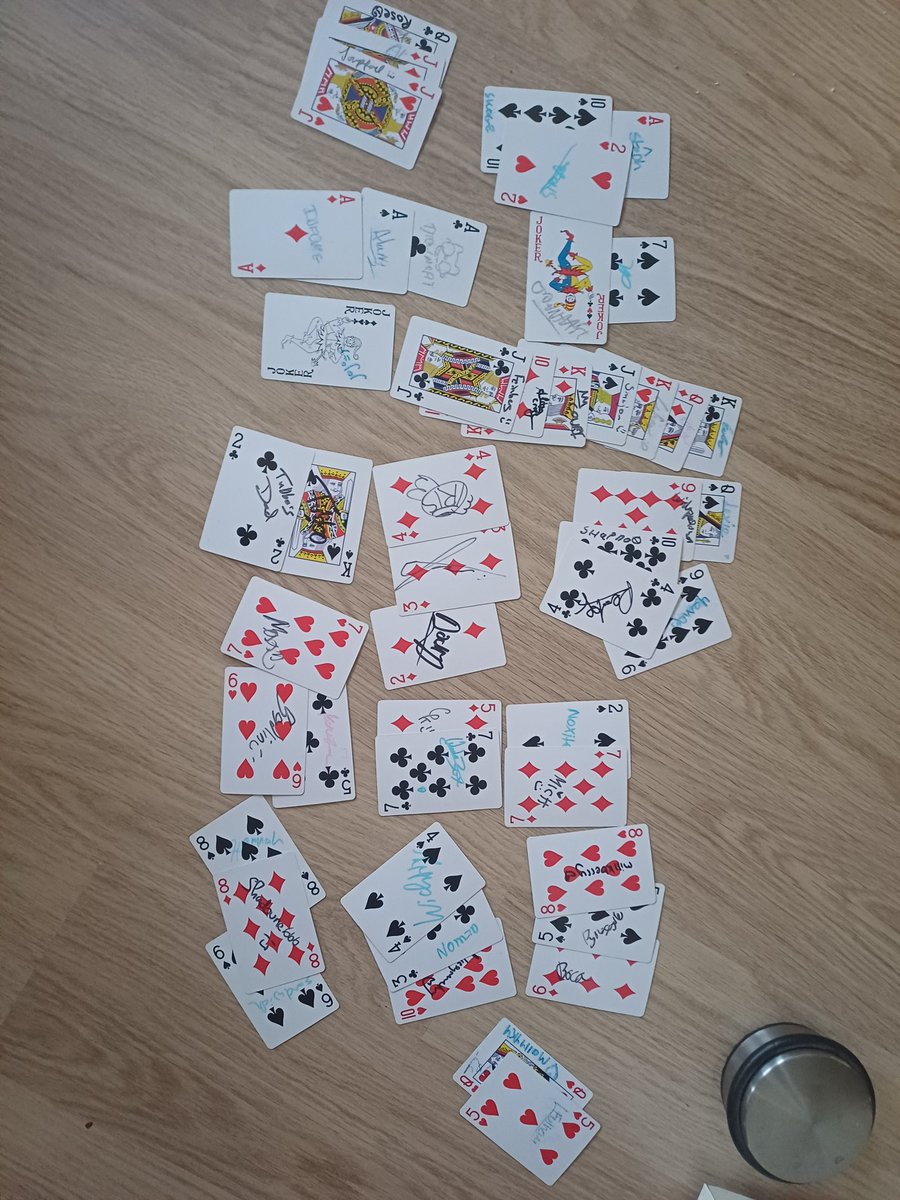 RekaCath's tweet photo. All my autographs (- Philza, who's card is somehow nowhere to be seen, despite me getting it at the same time as Kristin, whose card I do still have) https://t.co/LtXoRcFMZH