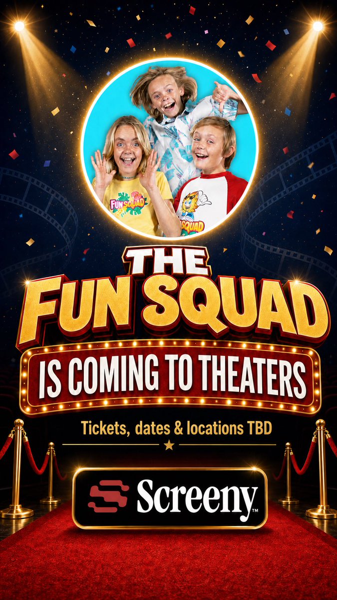 Screenyofficial's tweet photo. If you’re a Fun Squad fan, this one’s for you 👀

We’re excited to be working with The Fun Squad on a theater premiere coming later this year.

More details coming soon!

#funsquad #screeny #intheaters https://t.co/4dsjDjLF7v