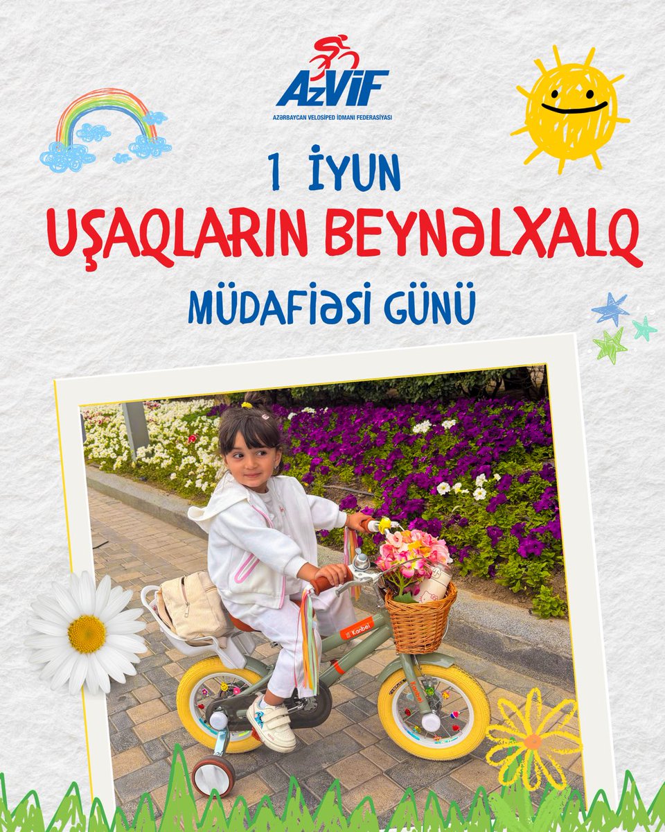 CyclingAz's tweet photo. 🌈 1 İyun – Uşaqların Beynəlxalq Müdafiəsi Günüdür 🌈

Dünyanın ən saf gülüşü, ən səmimi sevgisi və ən böyük ümidi uşaqlardır 💙

Qoy hər bir uşaq sevgi, qayğı və xoşbəxtlik içində böyüsün🌟

Bütün balacaların bayramı mübarək olsun 🎉

➡️ #azvif #azerbaijan #1june #children https://t.co/SuKggh7ahG